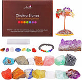 Aviano Chakra Stones & Tree Crystal Healing Collection - 24pcs - Raw & Tumbled Polished Stone Set - Lava Bracelet - Natural Amethyst Rose Quartz & More - Reference Guide - Balancing Chakras Reiki