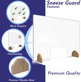 Sneeze Guard Plexiglass Shield for Counter –Wooden Bases and Transaction Window –46.5 inches Wide by 24 inches Tall, Freestanding Protective Plastic Acrylic Barrier for Countertop and Desk