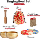 Tibetan Singing Bowl Set– 2 Bowls with Lokta Rope Incense, 4 inches and 3.1 inches Authentic Handcrafted in Nepal – Meditation, Yoga, Chakra, Healing, Mindfulness