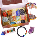 Aviano Chakra Stones & Tree Crystal Healing Collection - 24pcs - Raw & Tumbled Polished Stone Set - Lava Bracelet - Natural Amethyst Rose Quartz & More - Reference Guide - Balancing Chakras Reiki